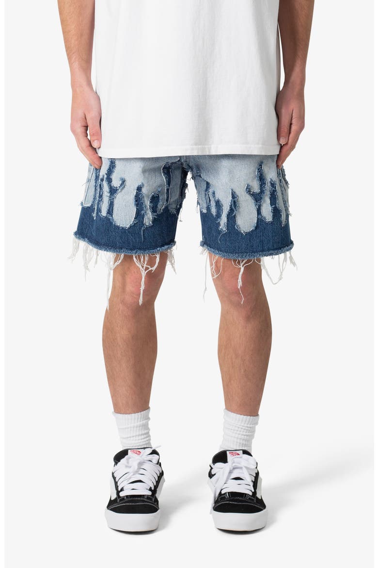 Flame Rip & Repair Cutoff Denim Shorts, Main, color, BLUE