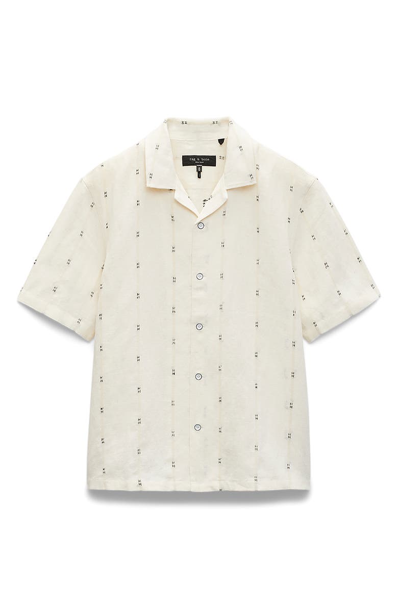 rag & bone Avery Embroidered Cotton & Linen Linen Camp Shirt, Alternate, color, White
