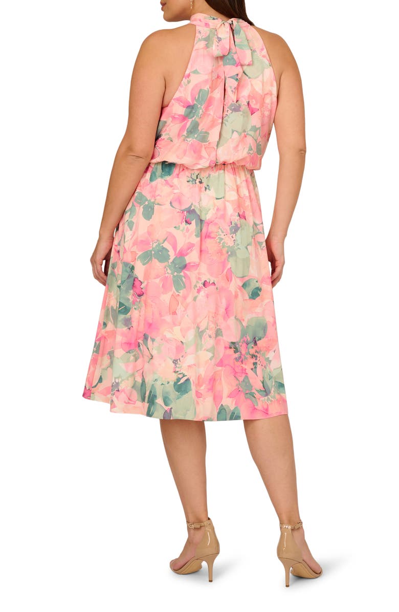Adrianna Papell Floral Mock Neck Chiffon Cocktail Midi Dress, Alternate, color, 