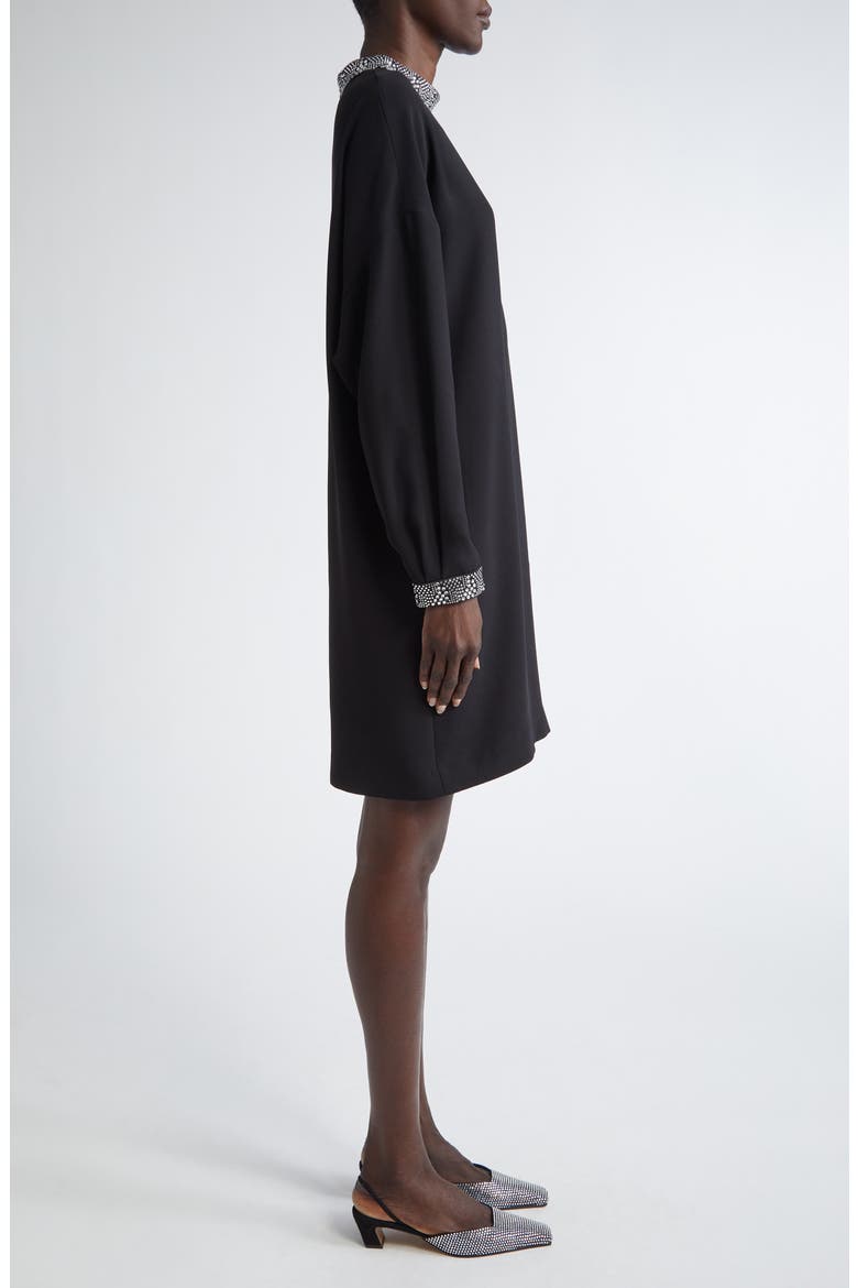 Satin Trim Long Sleeve Dress, Alternate, color, BLACK