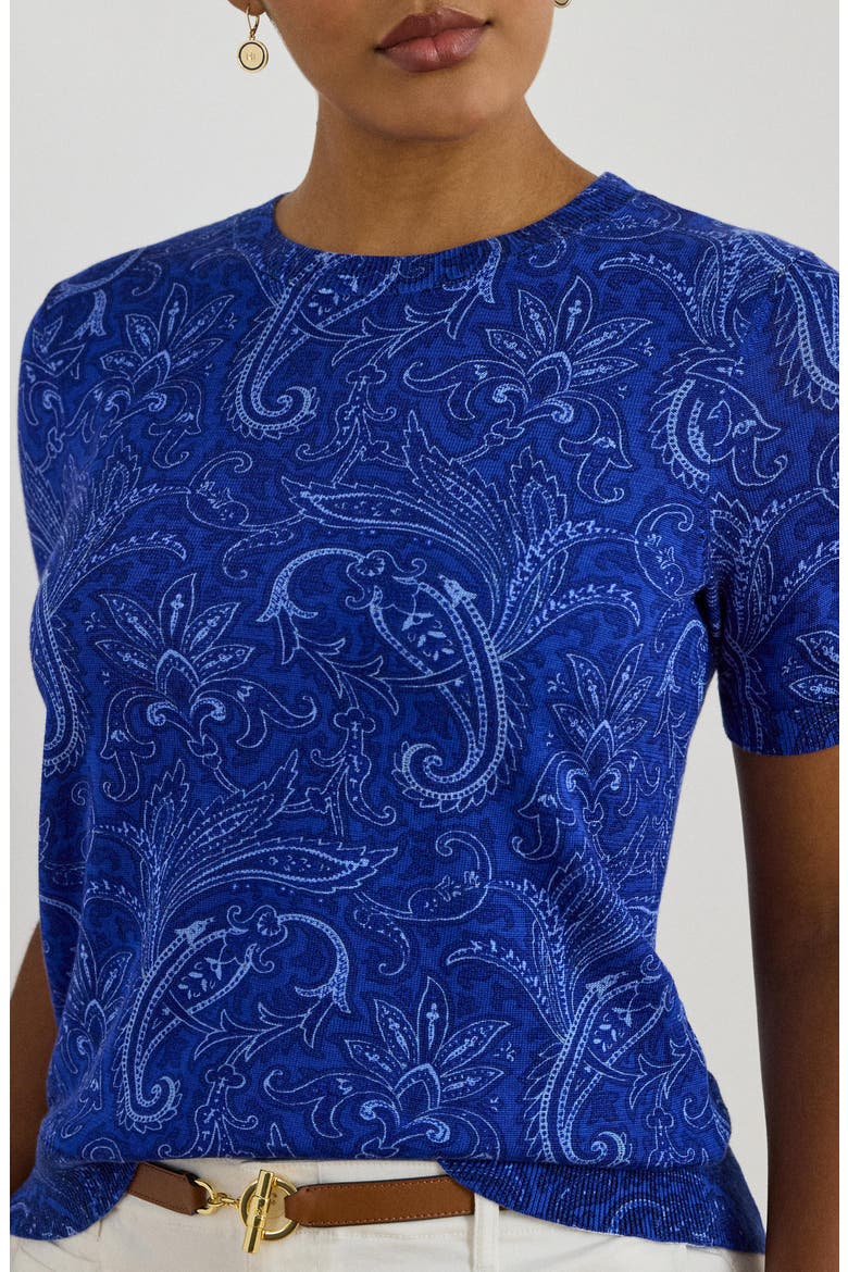 Paisley Cotton Blend Short Sleeve Sweater, Alternate, color, BLUE MULTI