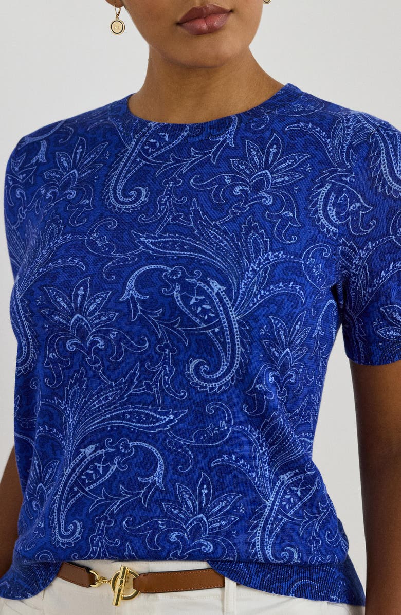 Lauren Ralph Lauren Paisley Cotton Blend Short Sleeve Sweater, Alternate, color, Blue Multi