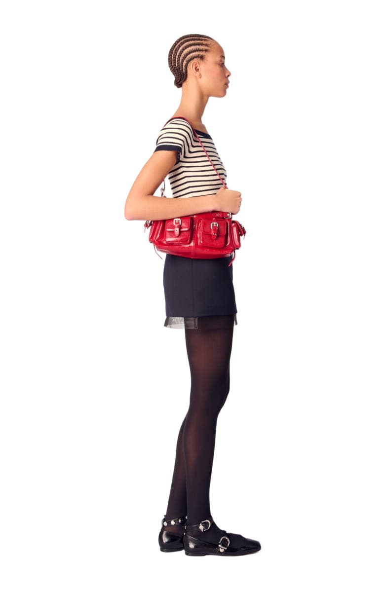 maje Wool blend and tulle skirt, Alternate, color, Navy