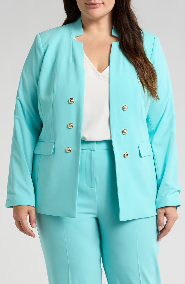 Tahari ASL Faux Double Breasted Blazer, Main, color, Turquoise