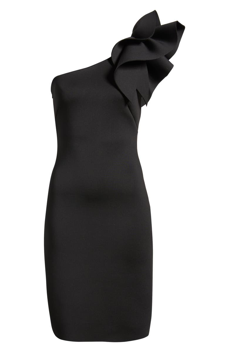Anne Klein Asymmetric Ruffle One-Shoulder Sheath Cocktail Dress, Alternate, color, Anne Black