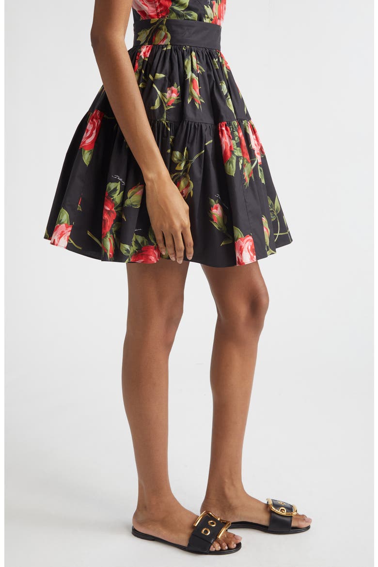 Rose Bouquet Pleated Cotton Poplin A-Line Miniskirt, Alternate, color, BOUQUET ROSE F.NERO