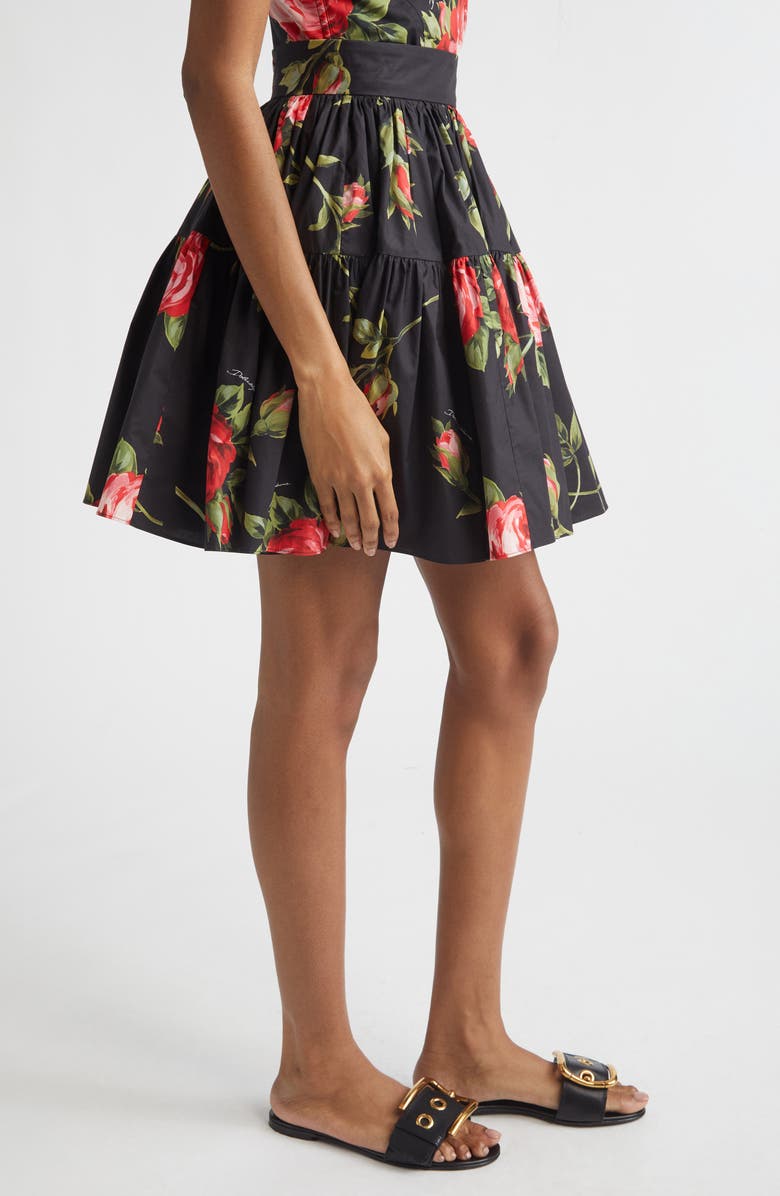 Dolce&Gabbana Rose Bouquet Pleated Cotton Poplin A-Line Miniskirt, Alternate, color, Bouquet Rose F.nero