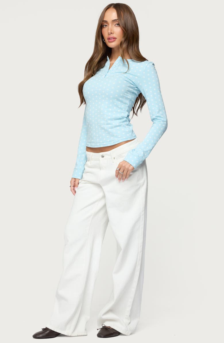 EDIKTED Keana Dot Crop Henley Top, Alternate, color, Light-Blue