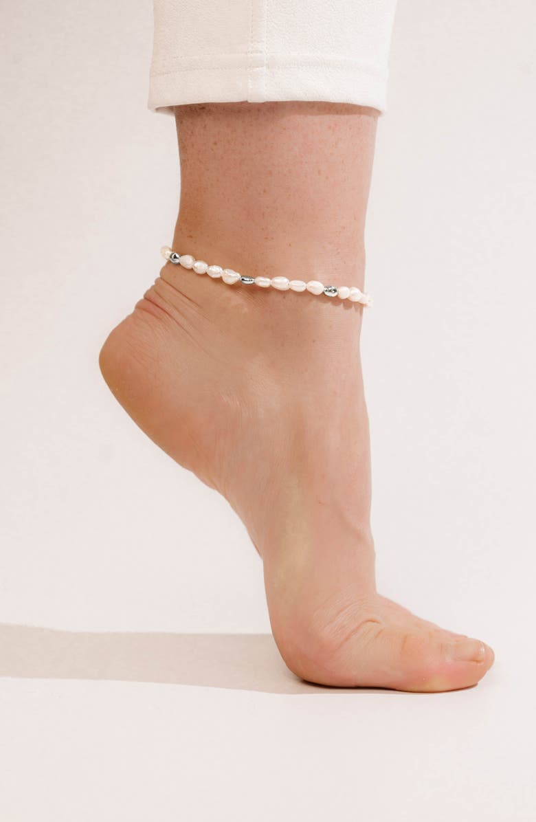 Ettika Freshwater Pearl Pebble Anklet, Alternate, color, Silver