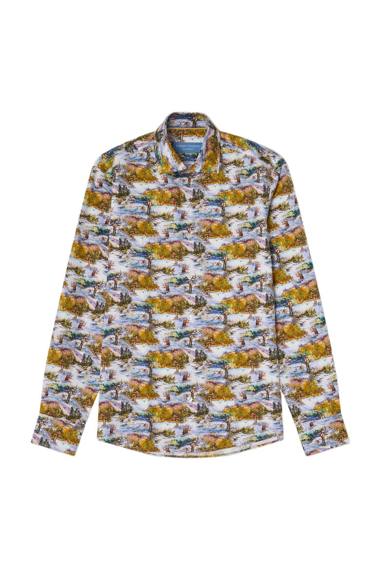Reynolds Printed Fishing Scene Shirt, Main, color, Green Multi