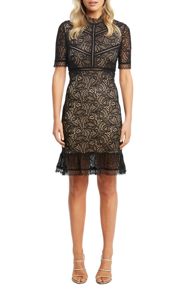 Bardot Theodora Lace Sheath Minidress, Main, color, 