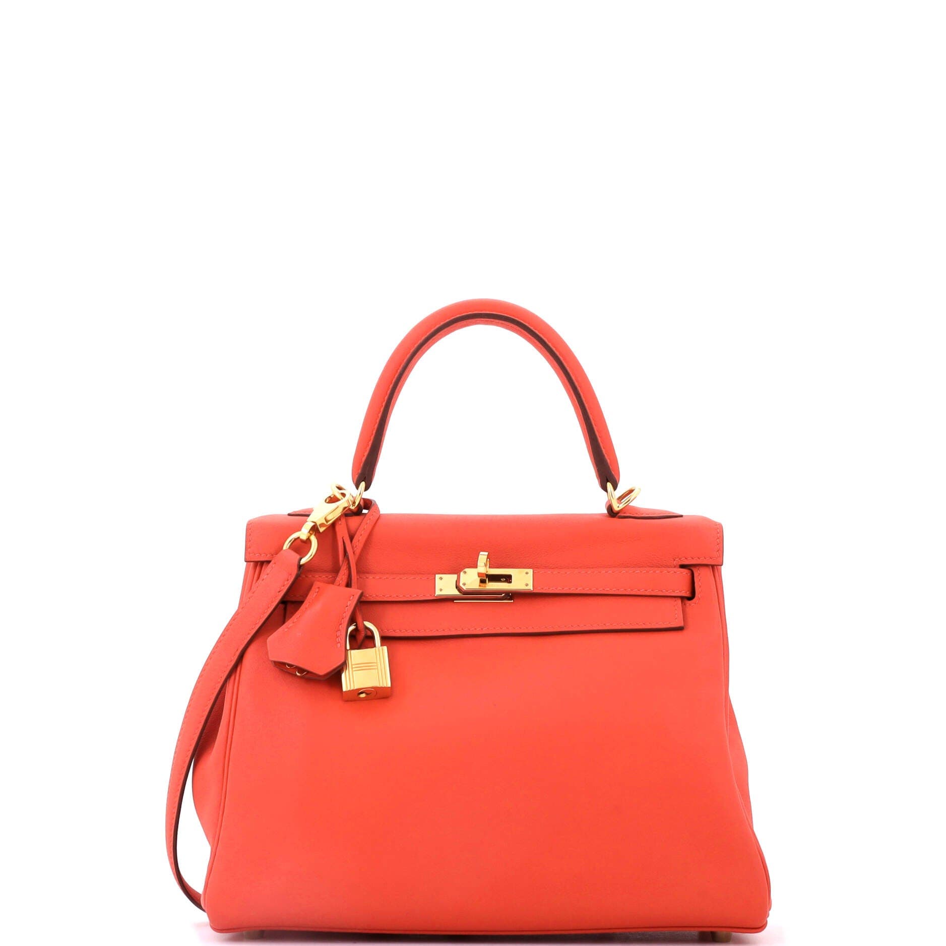 Kelly Handbag Orange Swift with Gold Hardware 25, Main, color, Red