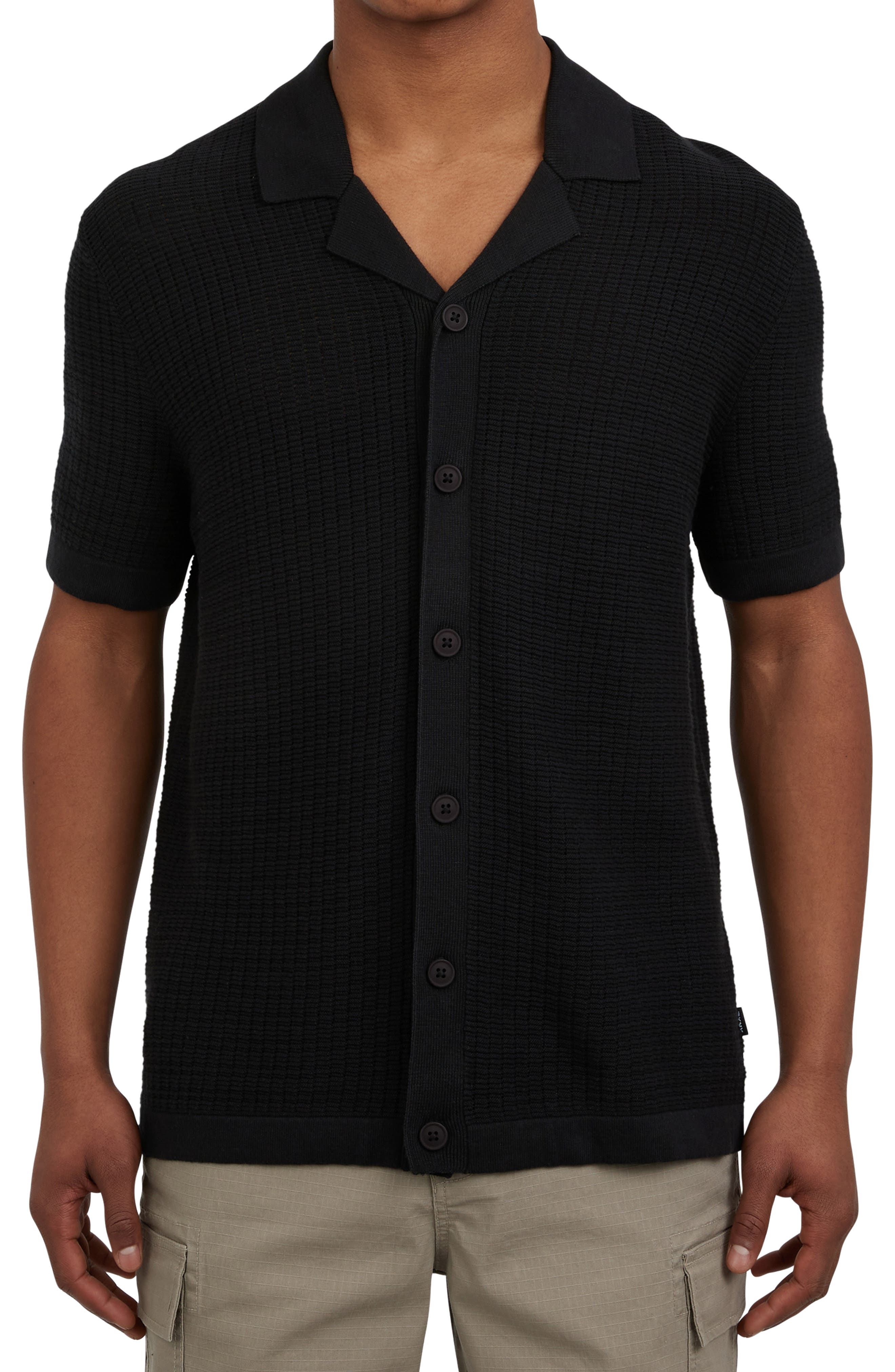 DKNY SPORTSWEAR Cotton Grid Knit Camp Shirt
