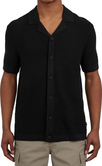 Cotton Grid Knit Camp Shirt