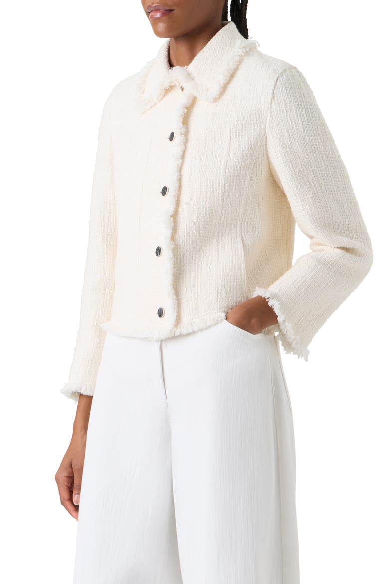 Fringe Cotton Blend Tweed Jacket, Alternate, color, CREAM