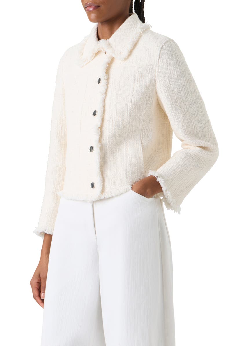 Akris punto Fringe Cotton Blend Tweed Jacket, Alternate, color, Cream