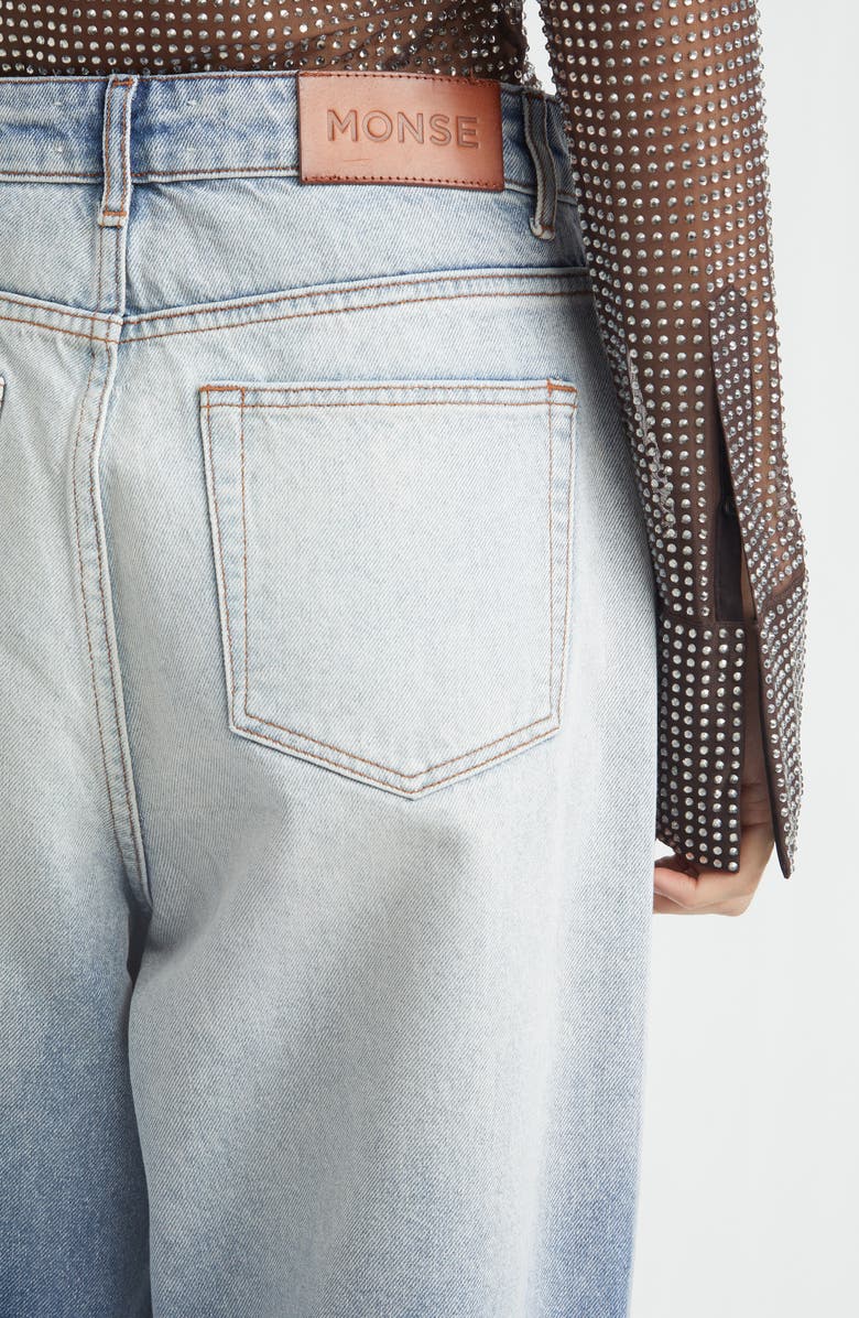 MONSE Dégradé Bleached Studded Wide Leg Jeans, Alternate, color, Indigo