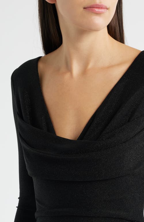 Black Halo Rafaela Long Sleeve Glitter Knit Gown In Black