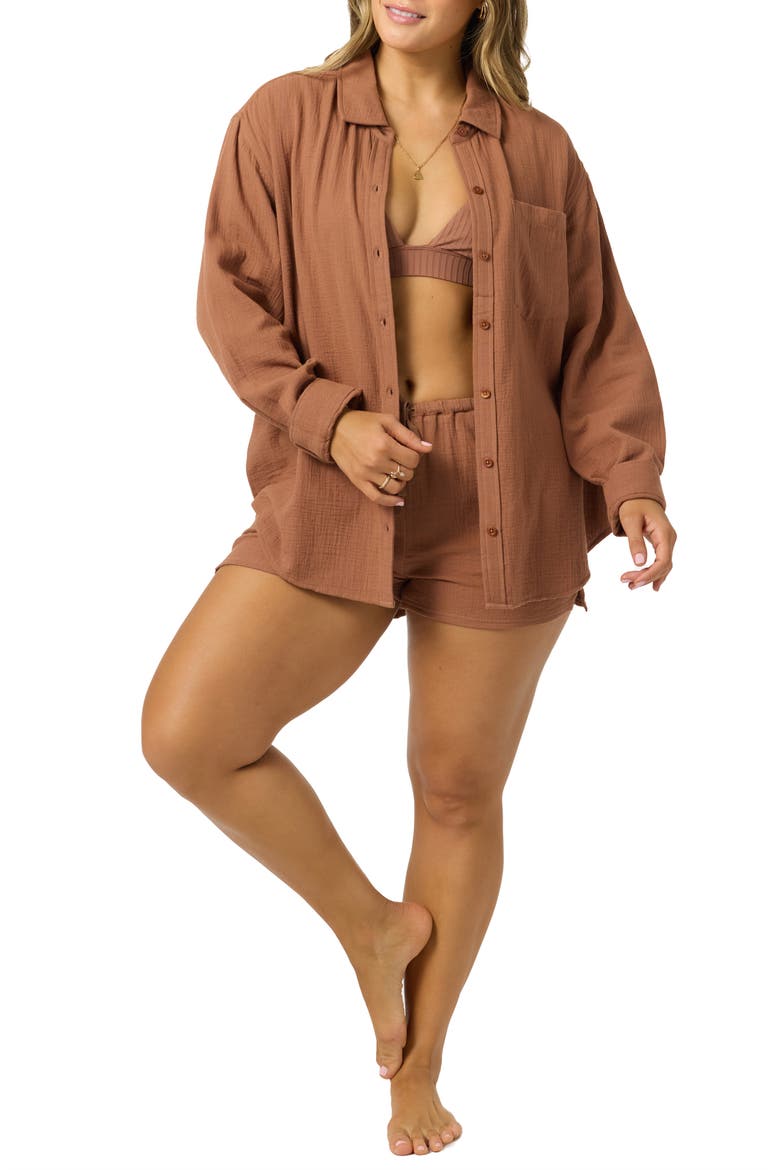 Leni Relaxed Fit Cotton Cover-Up Shirt, Alternate, color, CAROB BROW