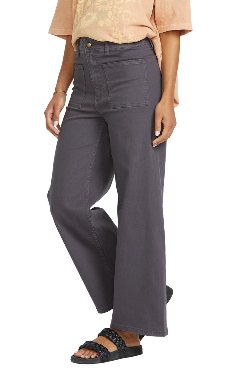 Billabong Free Spirit Stretch Cotton Crop Wide Leg Pants, Alternate, color, Black Sands