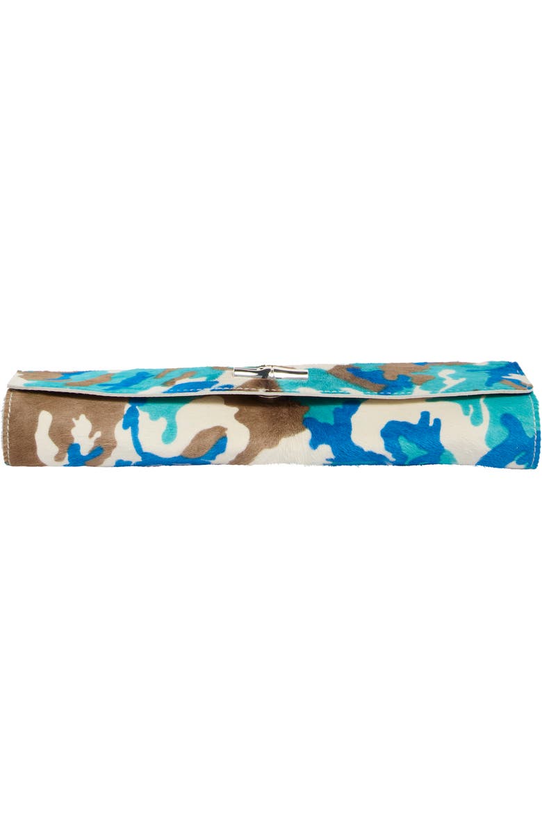 Longchamp Deep Camo Genuine Calf Hair Clutch, Alternate, color, Turquoise