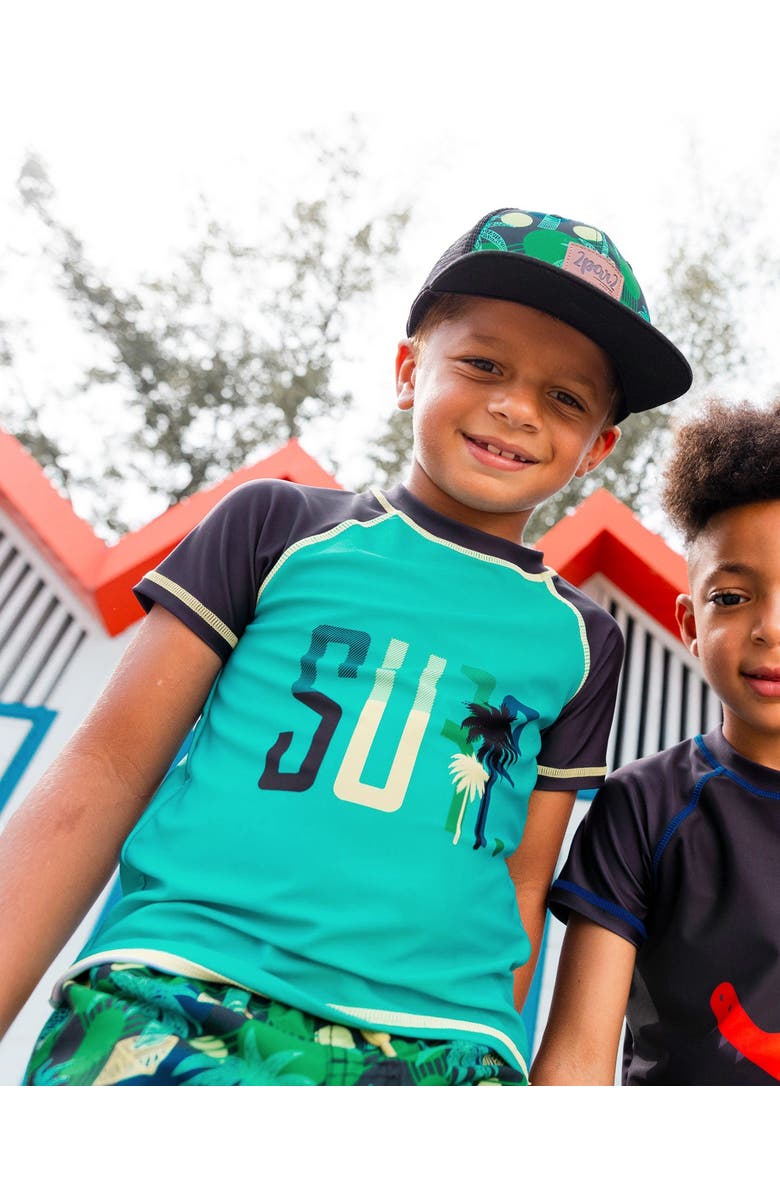 Deux par Deux Boy's Short Sleeve Rashguard Black And Turquoise, Alternate, color, Black And Turquoise