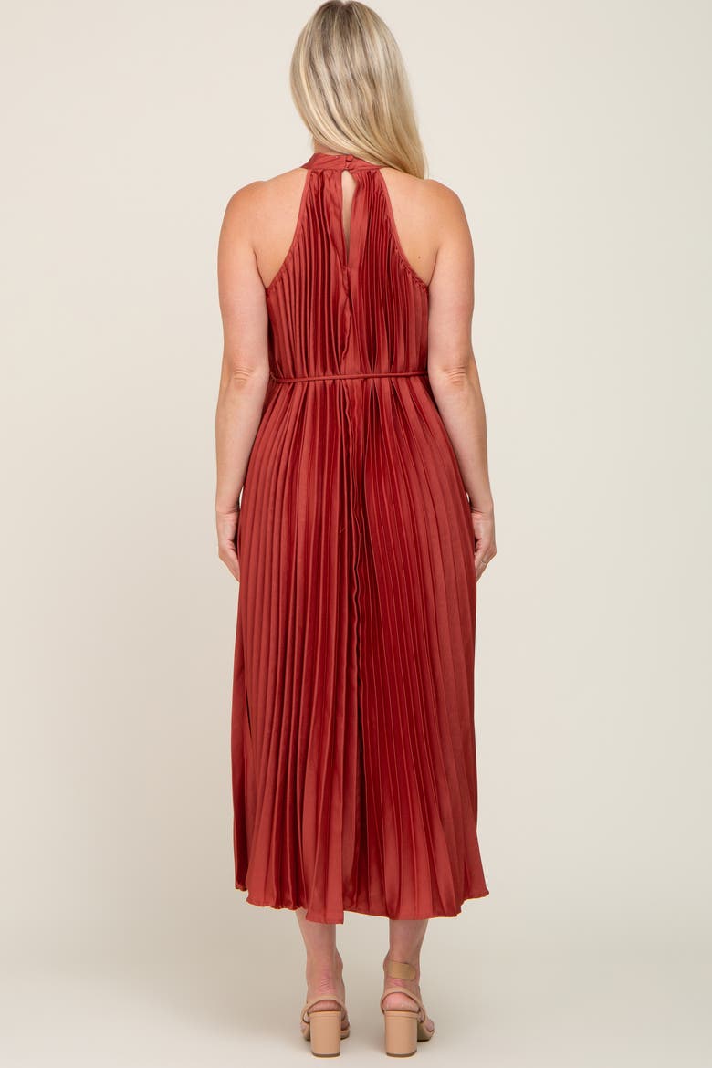 Pleated Halter Dress, Alternate, color, Rust