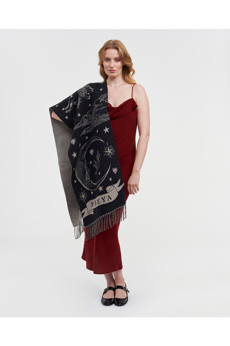 Freya Celestial Jacquard Scarf, Alternate, color, Black