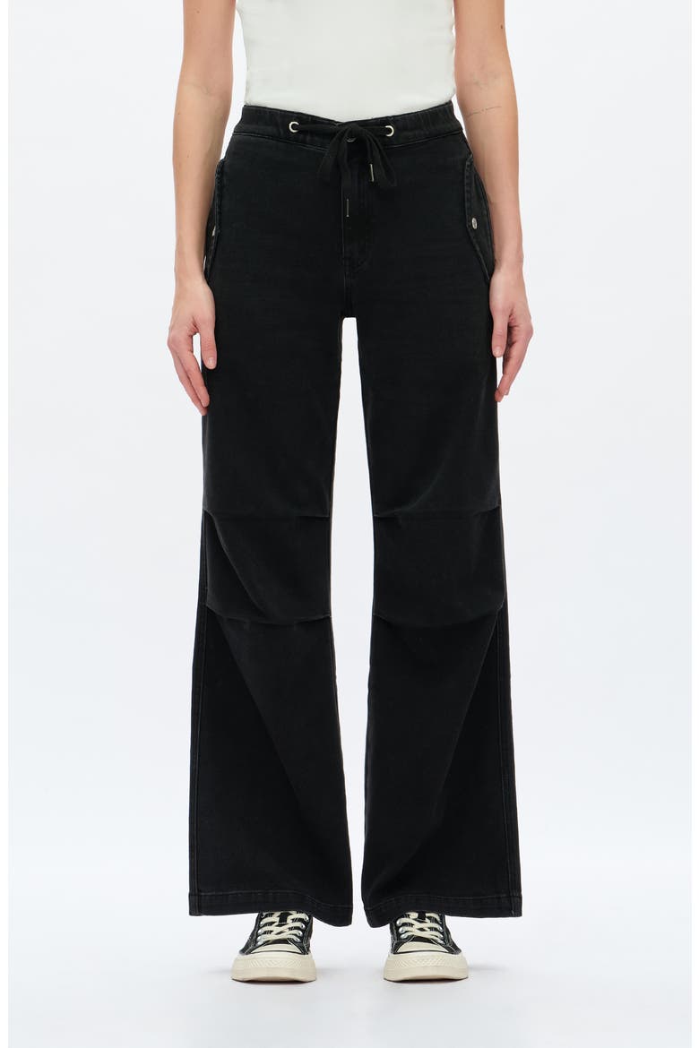 High Waist Raw Hem Wide Leg Jeans, Main, color, BLACK