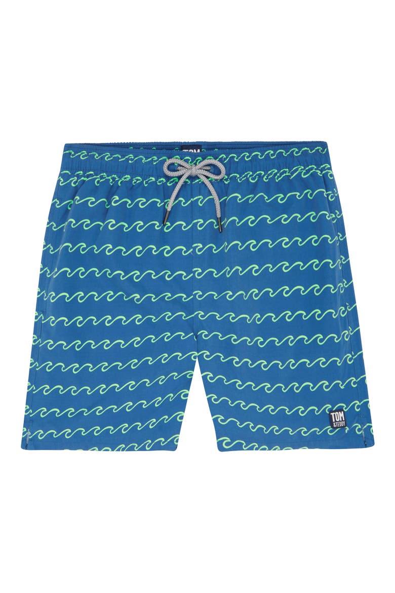 Wave Print Swim Trunks, Alternate, color, SEAFOAM