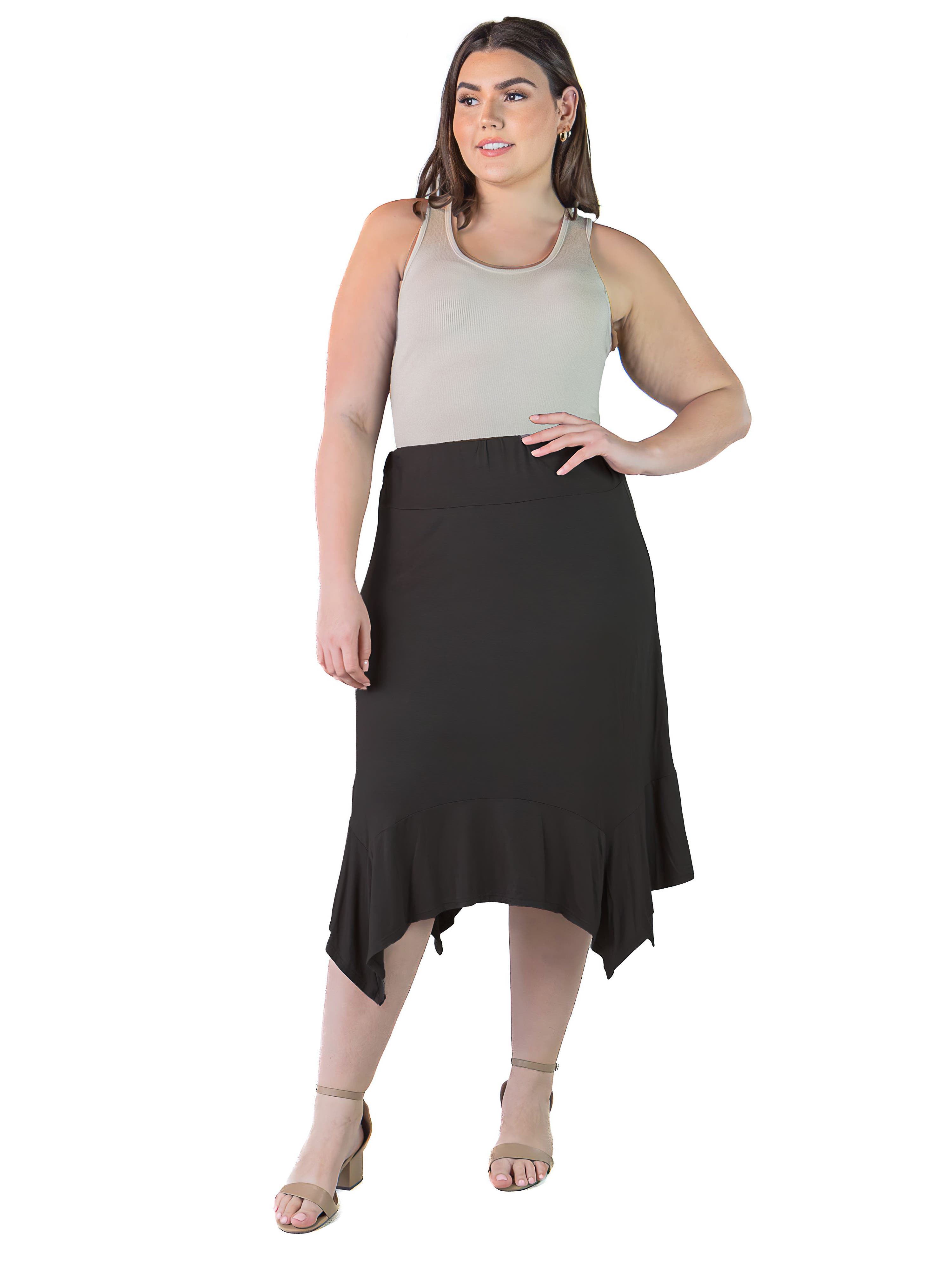 24seven Comfort Apparel Knee Length Elastic Waist Skirt In Black