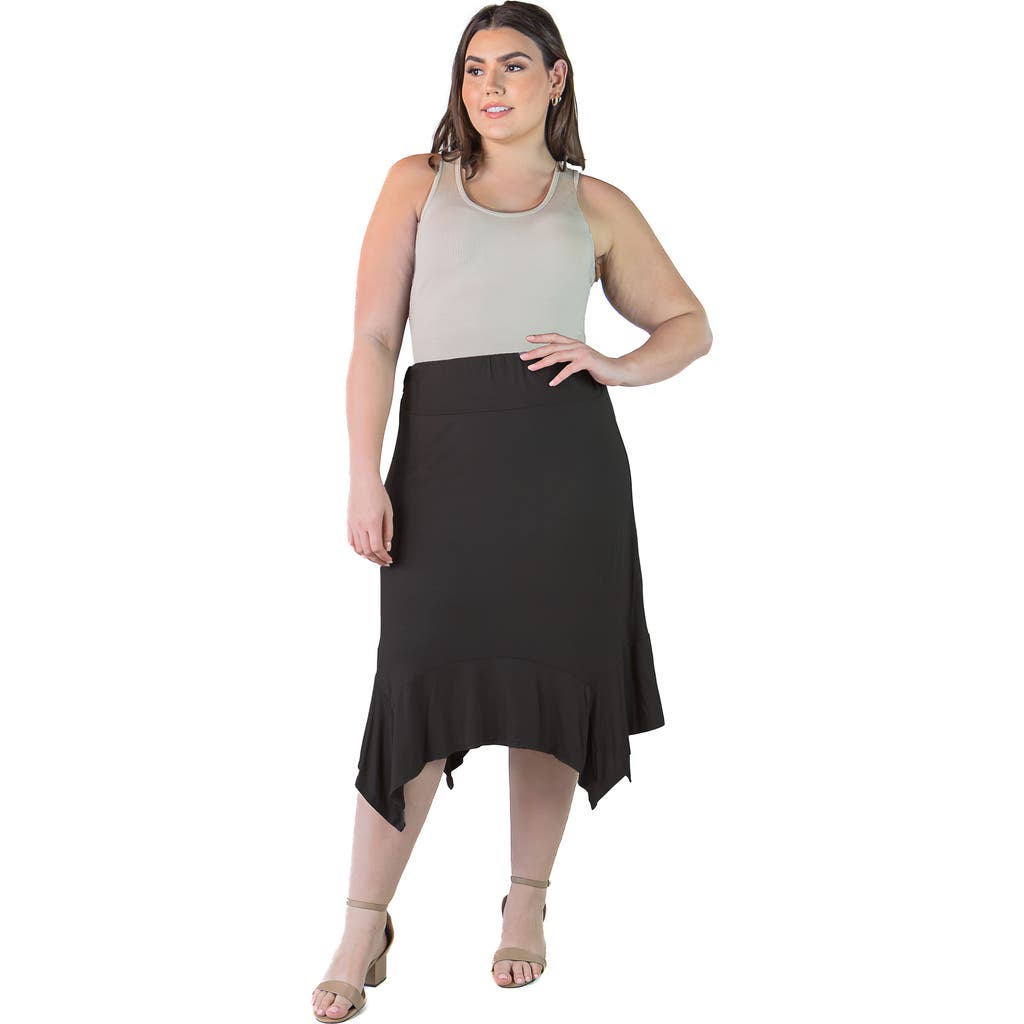 24seven Comfort Apparel Knee Length Elastic Waist Skirt In Black
