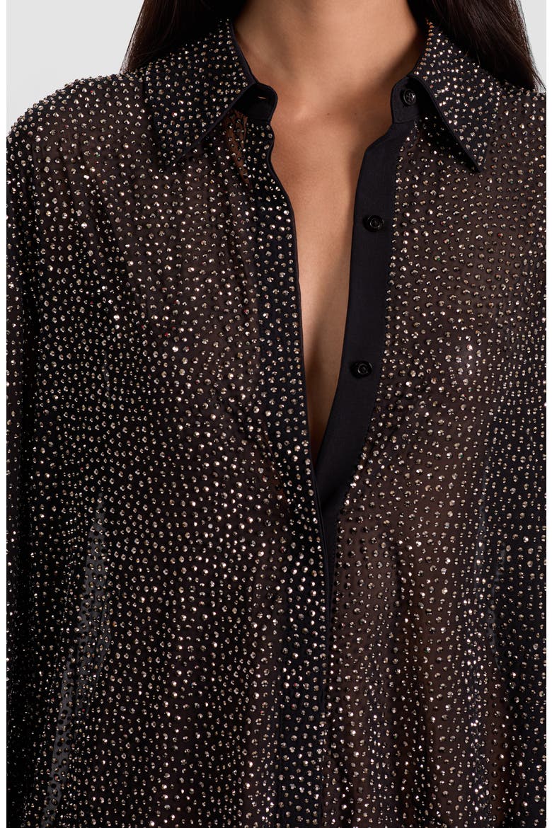 Crystal Detail Button-Up Shirt, Alternate, color, BLACK