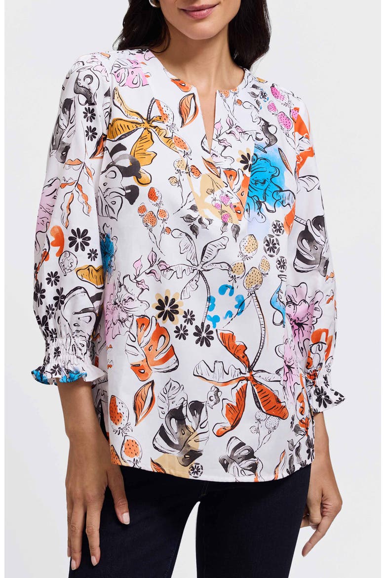 Alicia Floral Cotton Popover Top, Main, color, ORANGE MULTI