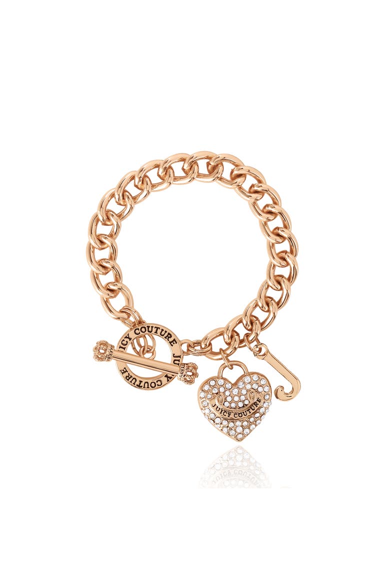Toggle Bracelet with Crystal Heart Charm, Main, color, Gold