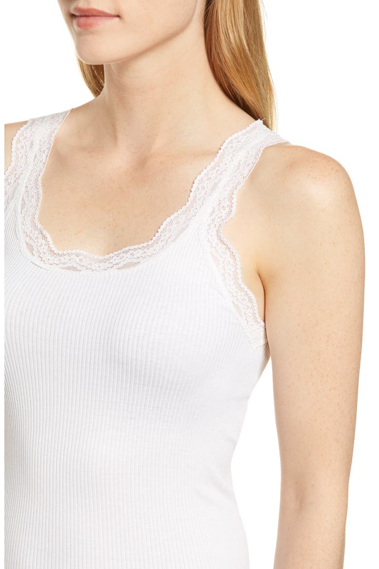 Lace Trim Rib Silk Blend Tank, Alternate, color, NEW WHITE