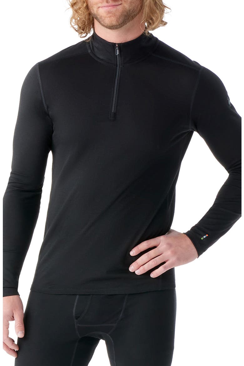 Classic All Season Merino Wool Blend Quarter Zip Base Layer, Main, color, BLACK