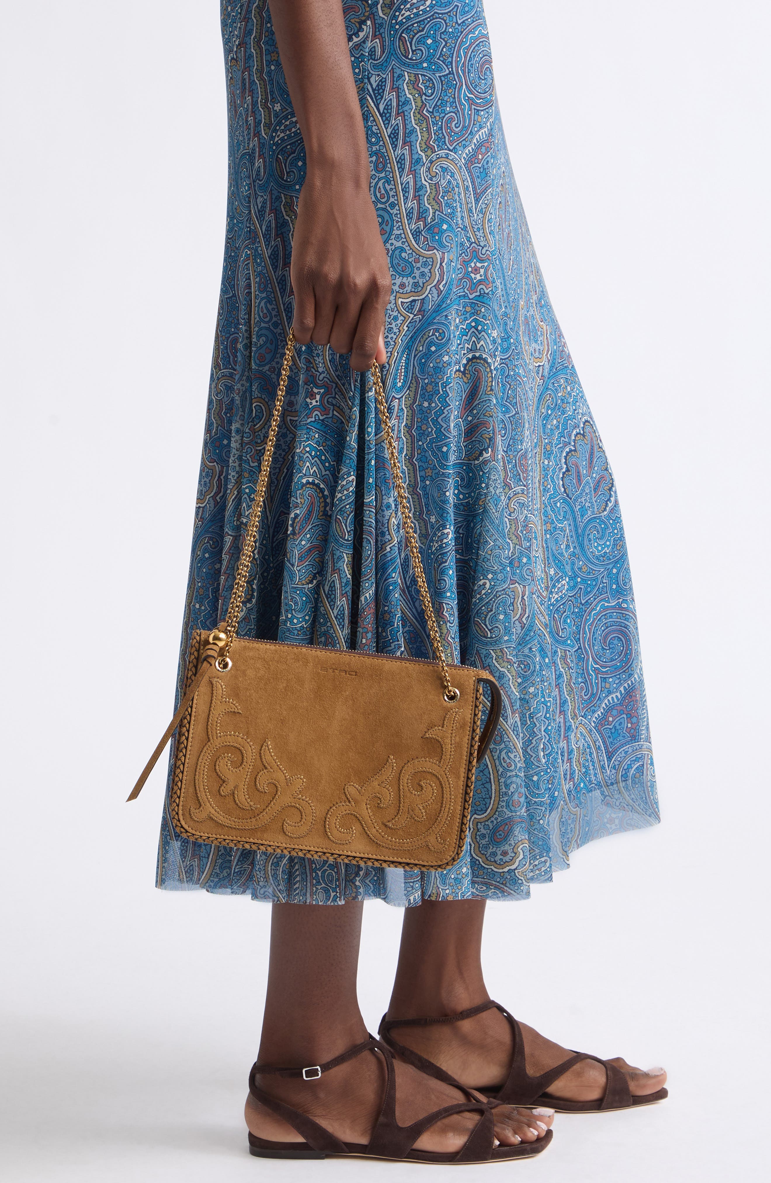 Patch Suede Crossbody Clutch, Alternate, color, OCHRE