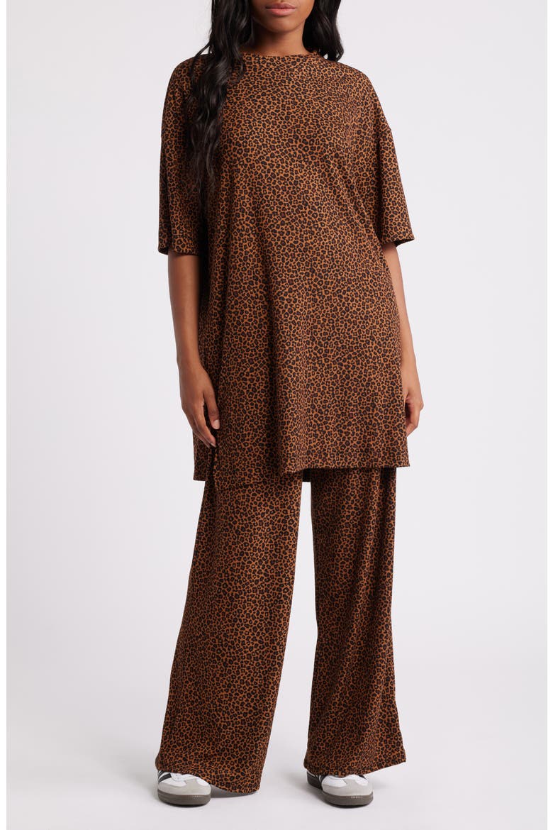 Leveled Up Leopard Top & Pants Set, Main, color, BROWN