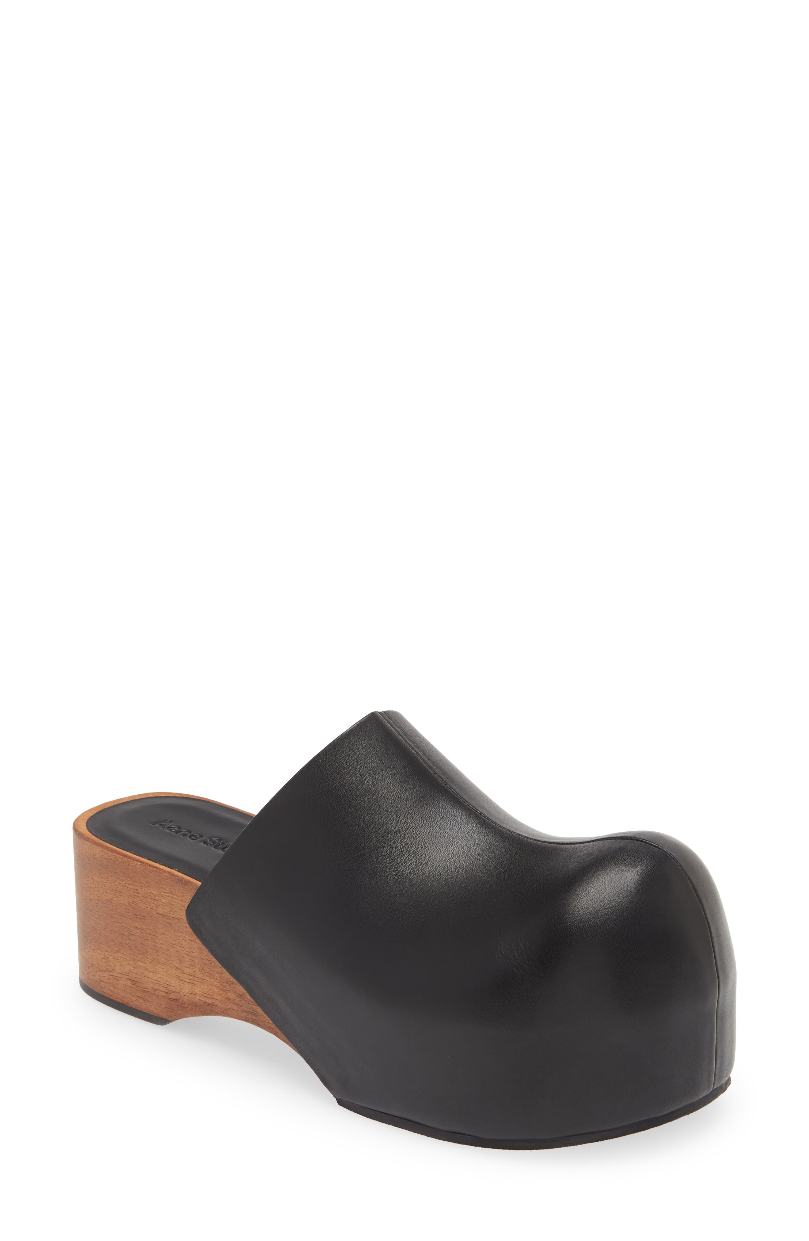 Round Toe Leather Clog, Main, color, BLACK