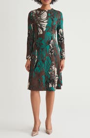 Ming Wang Floral Jacquard Long Sleeve Knit Dress