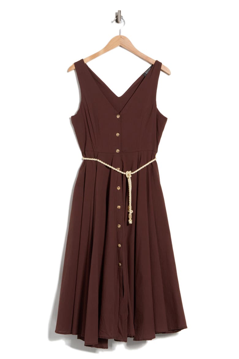 V-Neck Rope Belt Dress, Alternate, color, CHICORY COFFEE