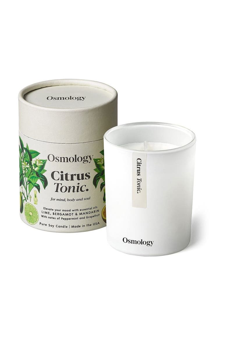 Citrus Tonic Scented Candle - Lime Bergamot and Mandarin, Main, color, white