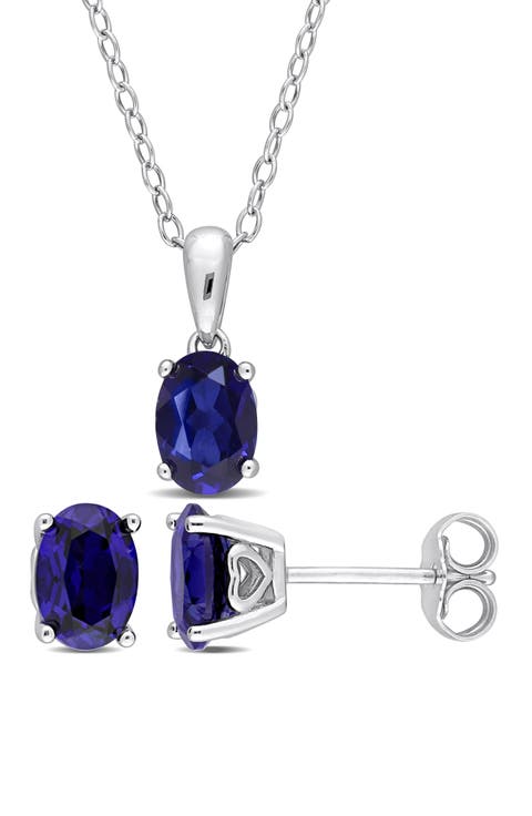 Lab-Grown Sapphire Stud Earrings & Pendant Necklace Set