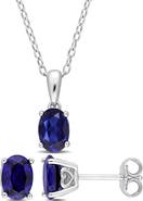 DELMAR Lab-Grown Sapphire Stud Earrings & Pendant Necklace Set