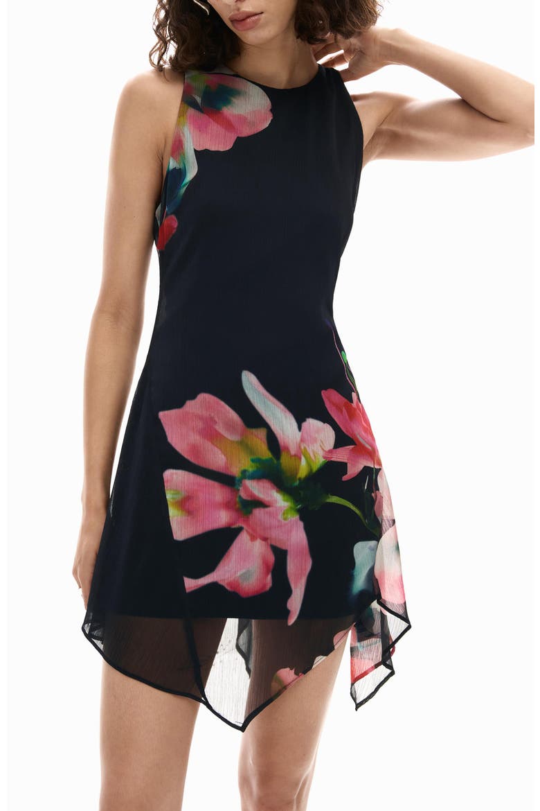Floral Print Sleeveless Minidress, Alternate, color, BLACK