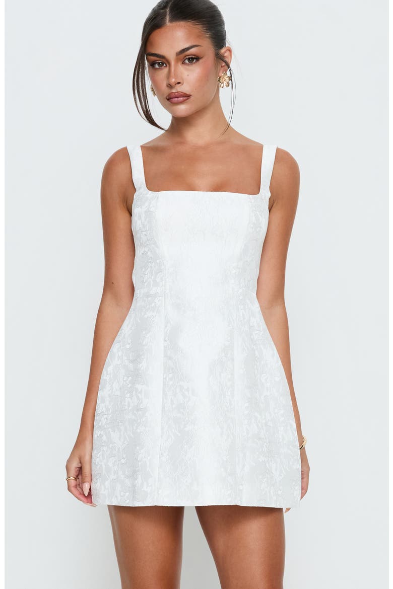 Asterie Floral Jacquard Bow Back Minidress, Alternate, color, WHITE