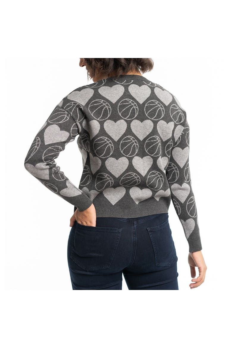 Women's Lusso Charcoal Brooklyn Nets Basketball Love Swarovski Crystal Intarsia Pullover Sweater, Alternate, color, Charcoal