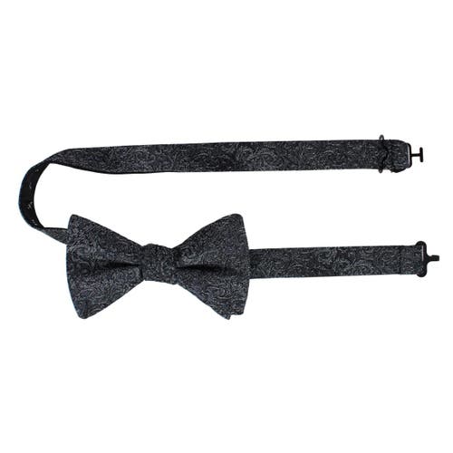 Trafalgar Esteban Scrolling Vines Tone On Tone Patterned Silk Bow Tie In Silver And Black