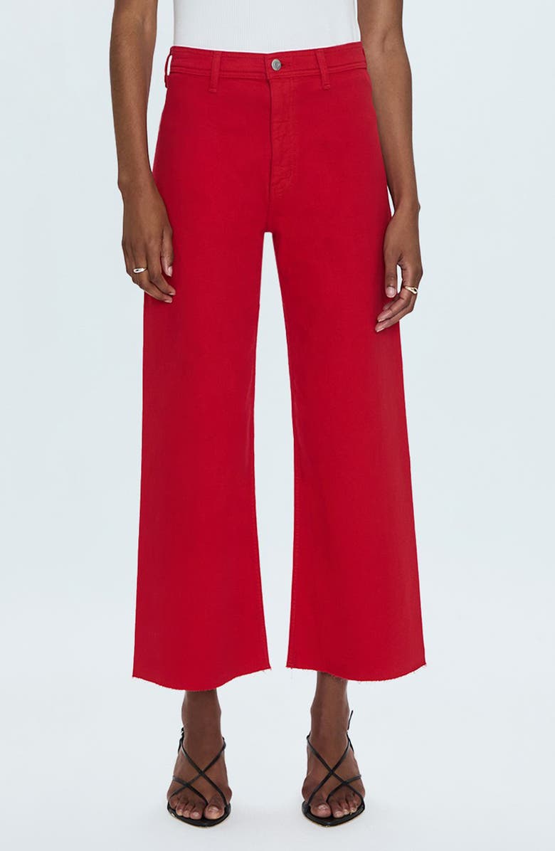 Pistola Penny Crop High Waist Raw Hem Wide Leg Jeans, Main, color, Ruby